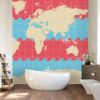 Picture of Hand Made Wallpaper 3D Mural world map wave blue red