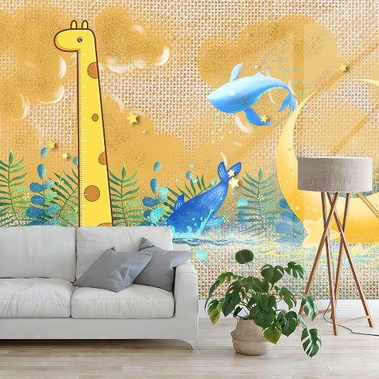 Picture of Hand Made WallpaperNew Modern Personality Children Giraffe Moon Ruler Background Wall