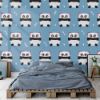 Picture of Hand Made Wallpaper 3D Wall Mural Seamless Pattern Panda Bear On Blue Background, Kid Design Style, Vector Illustration