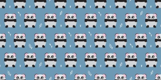 Picture of Hand Made Wallpaper 3D Wall Mural Seamless Pattern Panda Bear On Blue Background, Kid Design Style, Vector Illustration