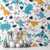 Picture of Hand Made Wallpaper 3D Wall Mural Dinosaurs Seamless Pattern For Kids, Creative Vector Childish Background