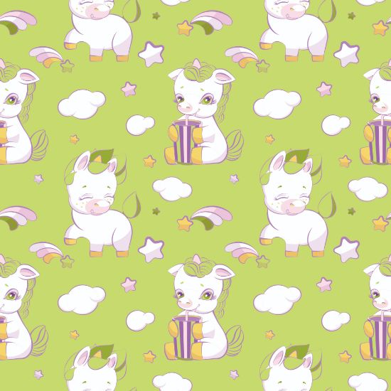 Picture of Hand Made Wallpaper 3D Wall Mural Unicorn Light Green Seamless Pattern For Kids Things