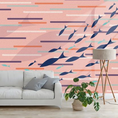 Picture of Hand Made Wallpaper Nordic Style Small Fresh Lines Fish School Children Room Bedroom Carpet Pattern